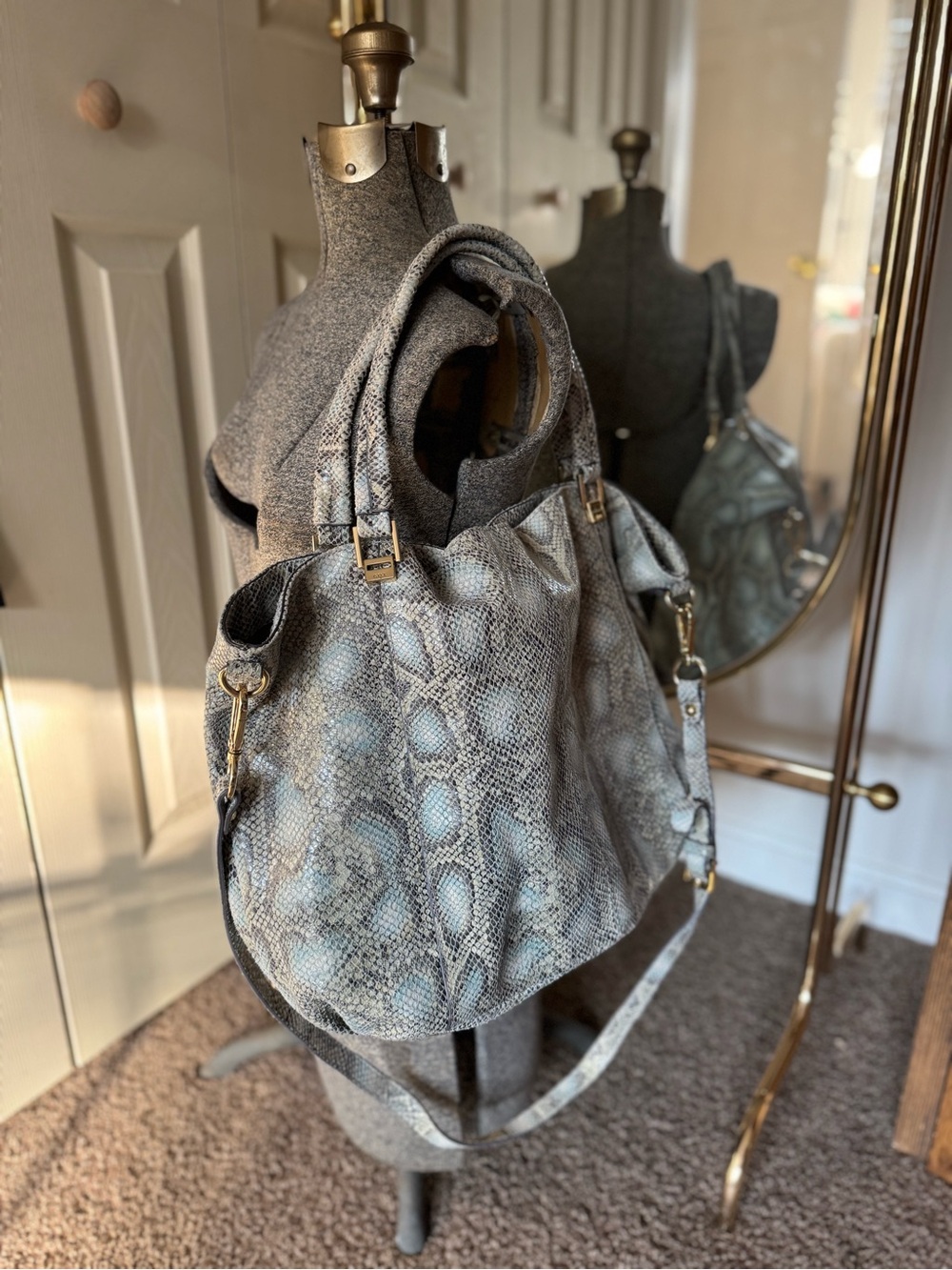 G.I.L.I. Roma 4 Blue Snake Tote blue cobra Italian leather snakeskin